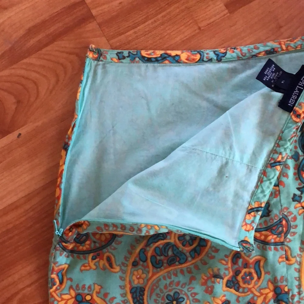 RALPH LAUREN girls SZ 14 seafoam green & yellow paisley lined mini skirt